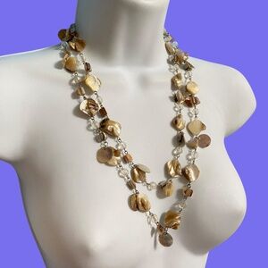 Natural Shells Glass Beads 48" 48" Beachy Bohemian Coastal Long Necklace